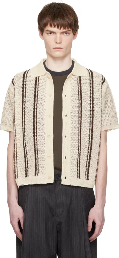 Coor Off-white Double Pin Striped Half Cardigan Shirt In Neutral
