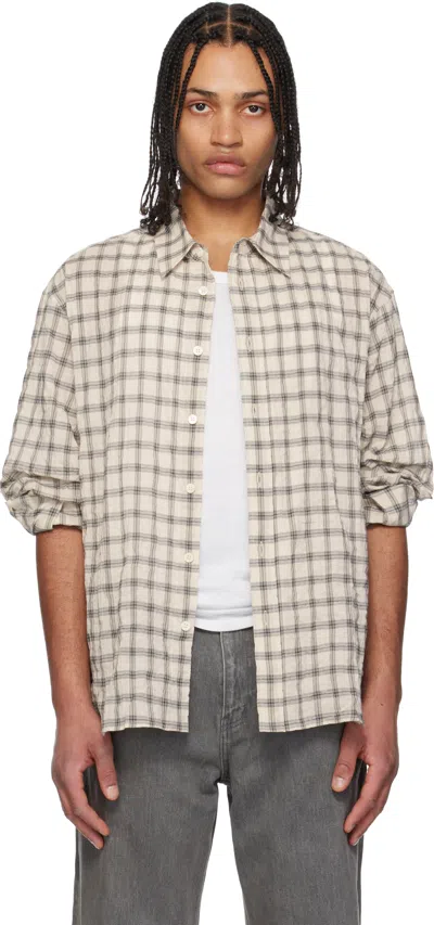 Coor Off-white Seersucker Check Convertible Shirt In Cream Beige
