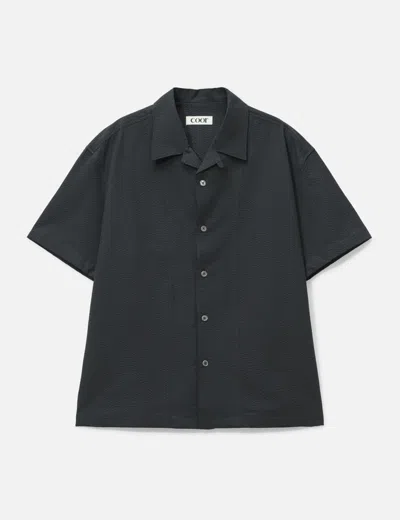 Coor Panel Line Camp Collar Half Shirt In Black