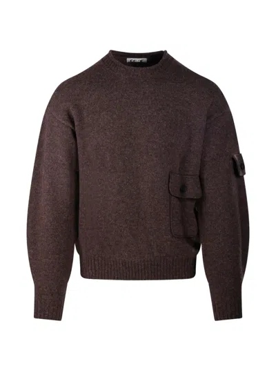 Coor Patch-pocket Crew-neck Sweater In Brown