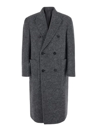 Coor Peaked Lapel Double-breasted Wool Coat In Gray