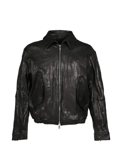 Coor Pleated-wash Leather Jacket In Black
