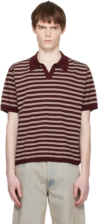 Coor Red Open-collar Stripe Polo In Burgundy