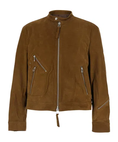 Coor Stand Collar Suede Zip Jacket In Brown