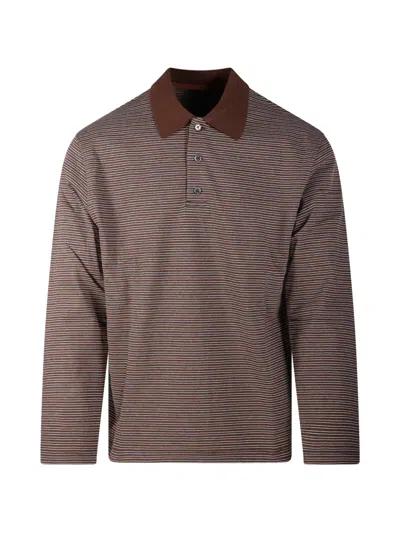 Coor Striped Long-sleeve Polo Shirt In Brown