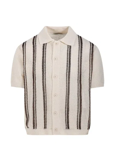 Coor Striped Short-sleeved Cardigan In Multi