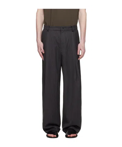 Coor Striped Wool Blend Pleated Trousers In Gray