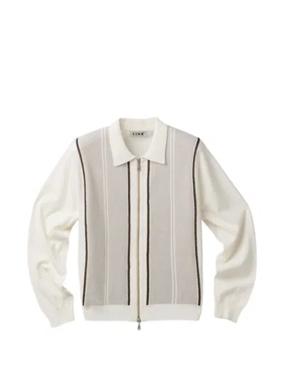 Coor Striped Zip-up Sweater In White