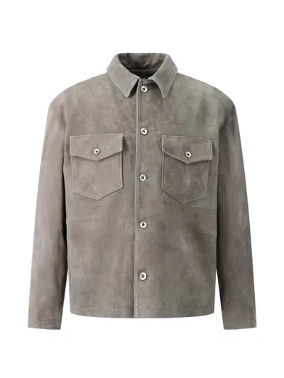 Coor Two-tone Button Suede Shirt Jacket In Gray
