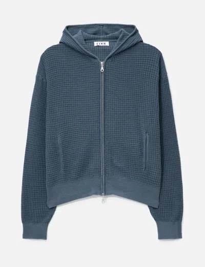 Coor Waffle Cotton Color Dyed Hoodie Zip-up In Blue
