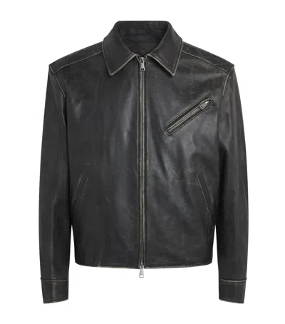 Coor Washed-leather Bomber Jacket In Black
