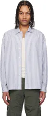 Coor White & Navy Textured Striped Lounge Shirt In White