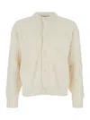 Coor White Crewneck Cardigan With Ribbed Trims In Wool Blend Man In Neutral