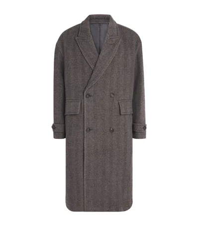 Coor Wool Herringbone Double-breasted Coat In Beige