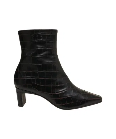 Copenaghen Crocodile-effect Leather Ankle Boots With Pointed Toe In Black