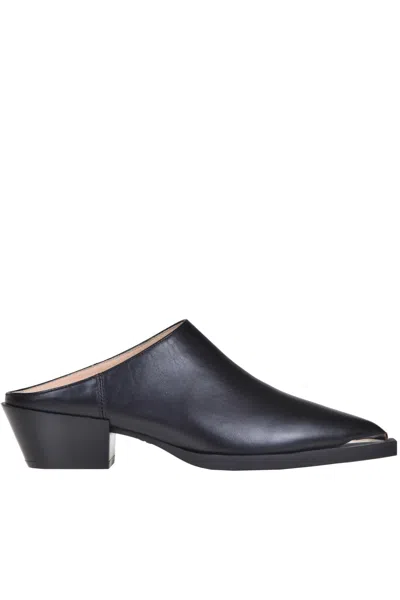 Copenaghen Texan Style Leather Mules In Black