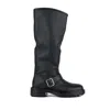 Copenhagen Black Boot With Buckle In Grained Leather In Black