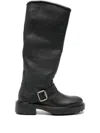 Copenhagen Black Boot With Buckle In Grained Leather In Black
