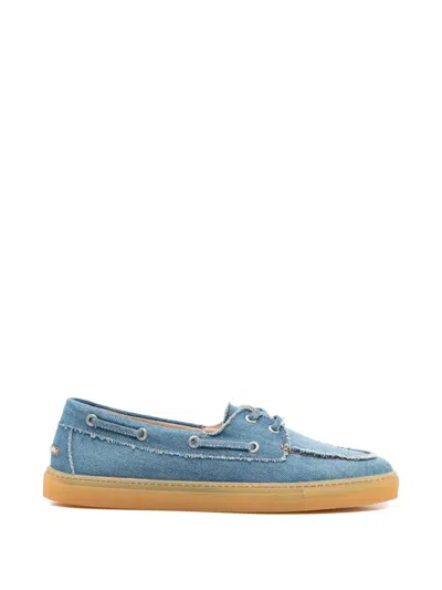 Copenhagen Frayed Lace-up Boat Shoes In Blue