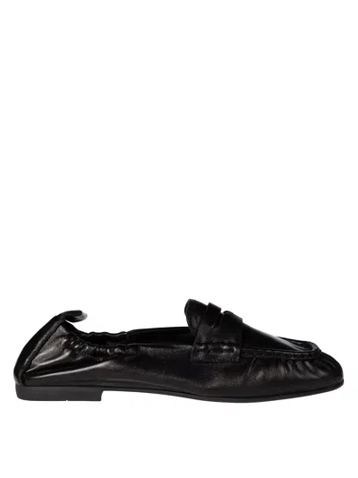 Copenhagen Gathered-back Penny Loafer Moccasin Flats In Black