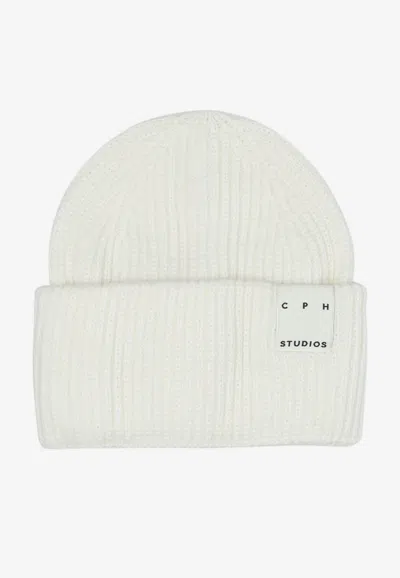 Copenhagen Studios Logo Patch Ribbed Wool Beanie In White