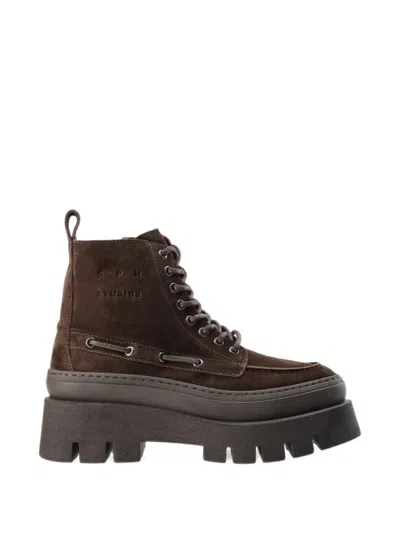 Copenhagen Studios Platform Lace-up Boots In Brown
