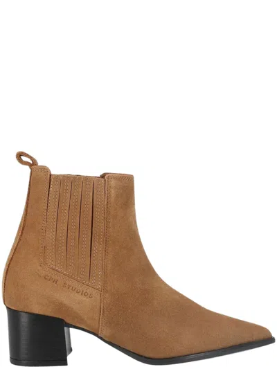 Copenhagen Studios Premium Calf Suede Ankle Boots In Brown