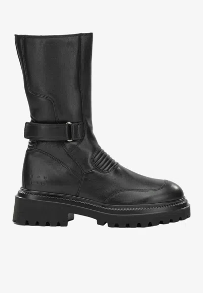 Copenhagen Studios Ribbed-panel Strap Biker Boots In Black