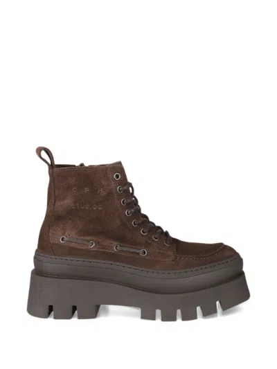 Copenhagen Studios Suede Chunky-sole Combat Boots In Brown