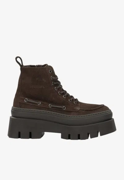 Copenhagen Studios Suede Platform Lace-up Boots In Brown