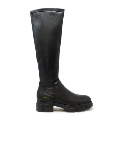 Copenhagen Black Vegan Leather Stretch Boots In Black