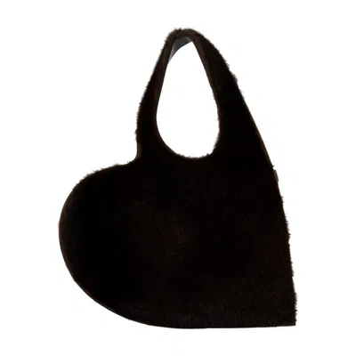 Coperni Faux Fur Heart Shoulder Bag  Synthetic Brown In Black