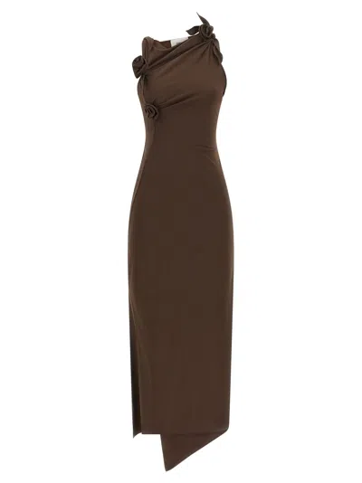 Coperni 3d Floral Appliqué Asymmetrical Dress In Brown