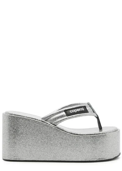 Coperni 90 Glittered Platform Wedge Sandals In Silver