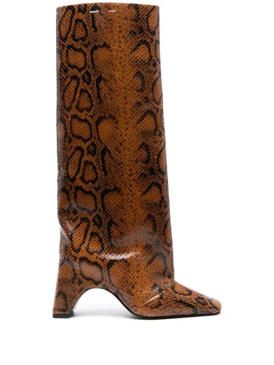 Coperni 85mm Snake Print Leather Bridge Boots In Brown