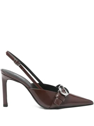 Coperni Belt Stiletto Leather Slingback Pumps In Brown