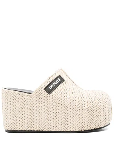 Coperni Logo-detail Raffia Platform Clogs In Neutrals