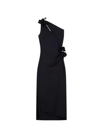 Coperni Fitted Mini Dress With Faux-flower Detailing In Black