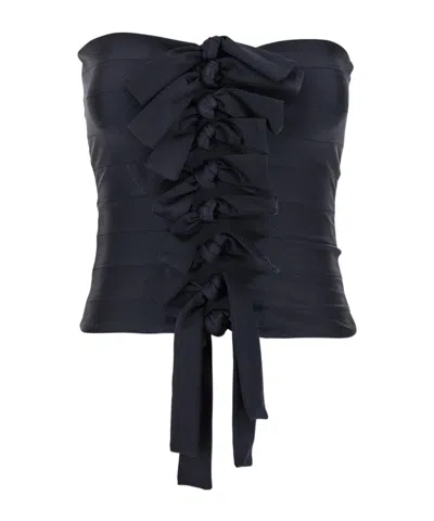 Coperni Gala' Black Top With Adjustable Knots In Stretch Fabric