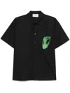 Coperni Black Shirt With Classic Collar And Print On The Front In Cotton Man In Black