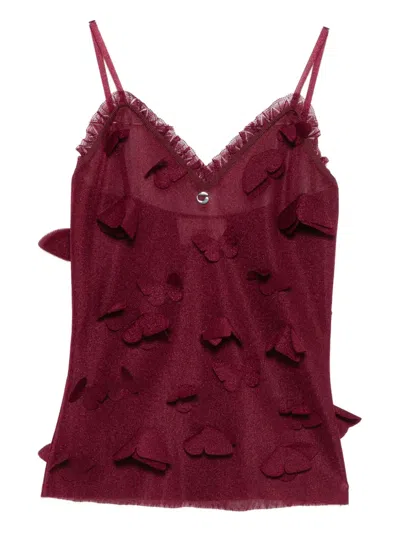 Coperni Embellished Sleeve Lace Trim Top In Brown