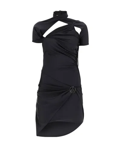 Coperni Asymmetric Bodycon Short-sleeve Dress In Black