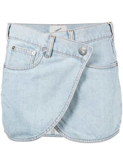 Coperni Asymmetric Denim Miniskirt In Blue
