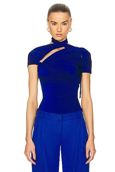 Coperni Asymmetric Draped Jersey Top In Blue