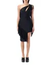 Coperni Asymmetric Fringed Mini Dress In Black