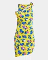 Coperni Asymmetric Flower Cutout Mini Dress In Print-yellow
