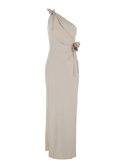 Coperni Asymmetric Flower Gown In Gray