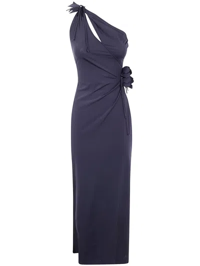 Coperni Asymmetric Flower Gown In Blue