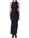 Coperni Black Asymmetric Flower Maxi Dress In Black