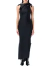 Coperni Black Asymmetric Flower Maxi Dress In Animal Print